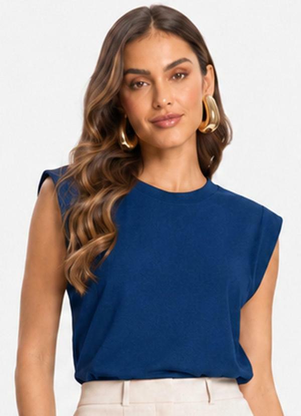 Blusa Feminina Manga Curta em Malha Visco Azul