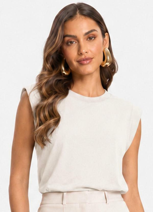 Blusa Feminina Manga Curta em Malha Visco Bege