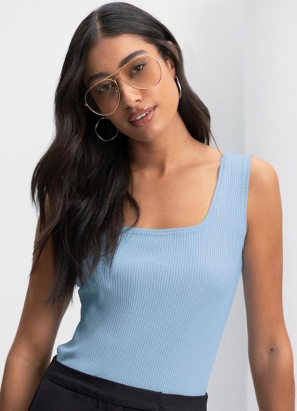 Blusa Feminina Regata Canelada Azul