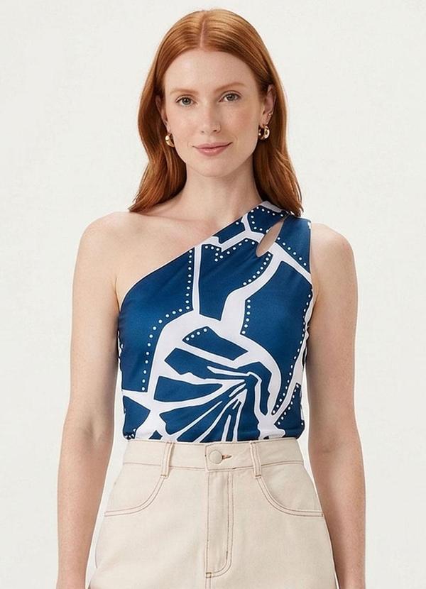 Blusa Feminina um Ombro Só com Gota Azul