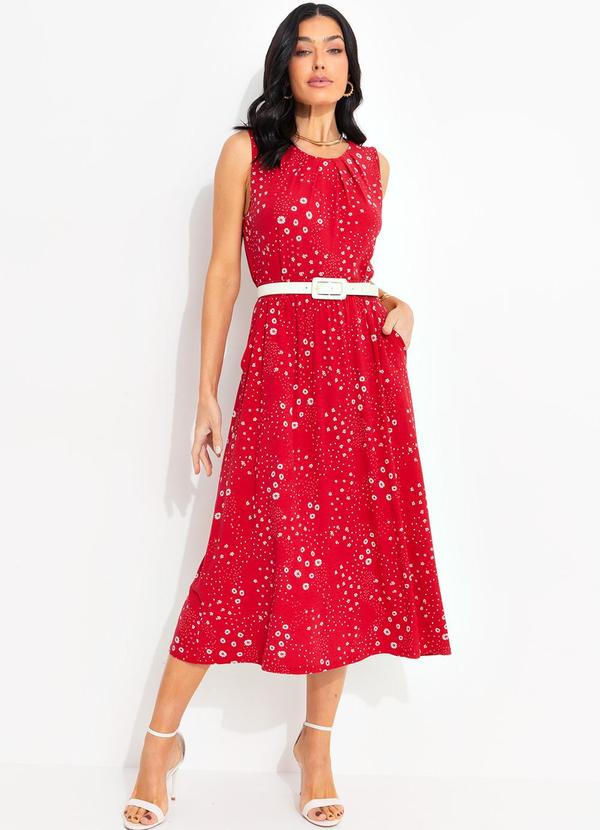 Blusa Floral Vermelho em Malha de Viscose