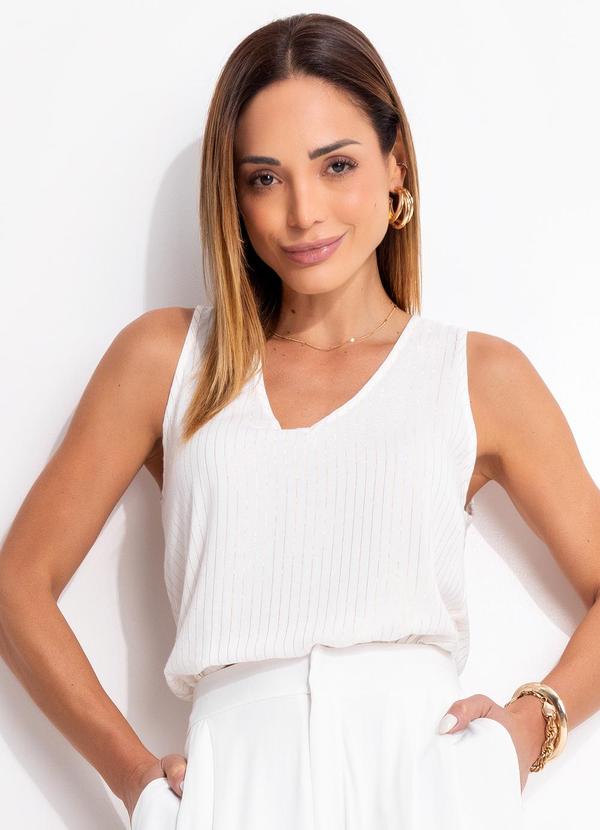 Blusa Listrado Off White em Viscose Plana
