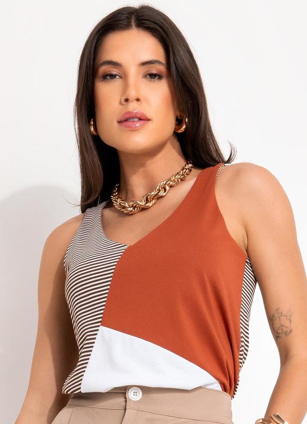 Blusa Marrom em Meia Malha Listrada