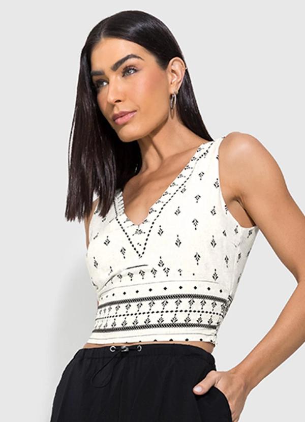 Blusa Off White Cropped Paisley