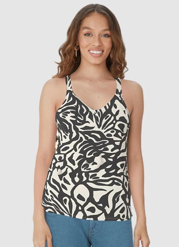 Blusa Preta Ampla Abstrata em Viscolinho