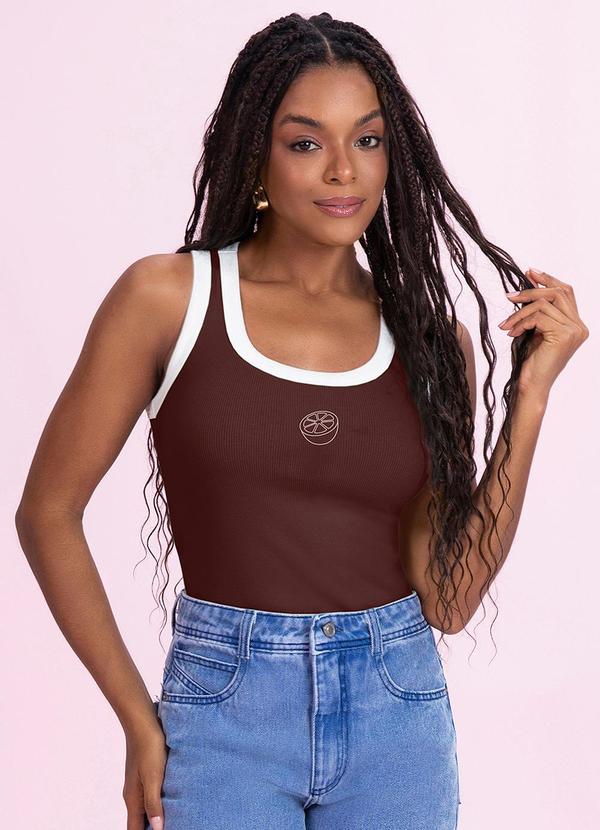 Blusa Regata Bordada Marrom