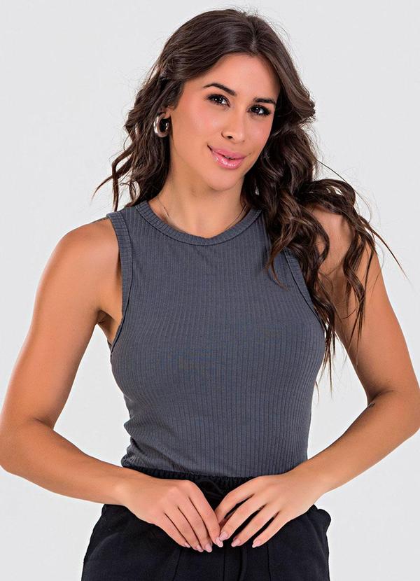 Blusa Regata Canelada Chumbo