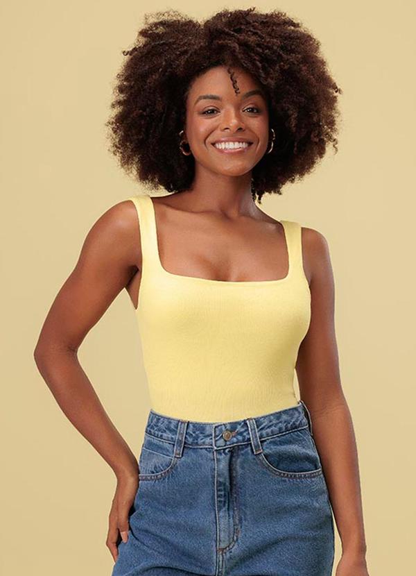 Blusa Regata Decote Quadrado Basic Amarelo