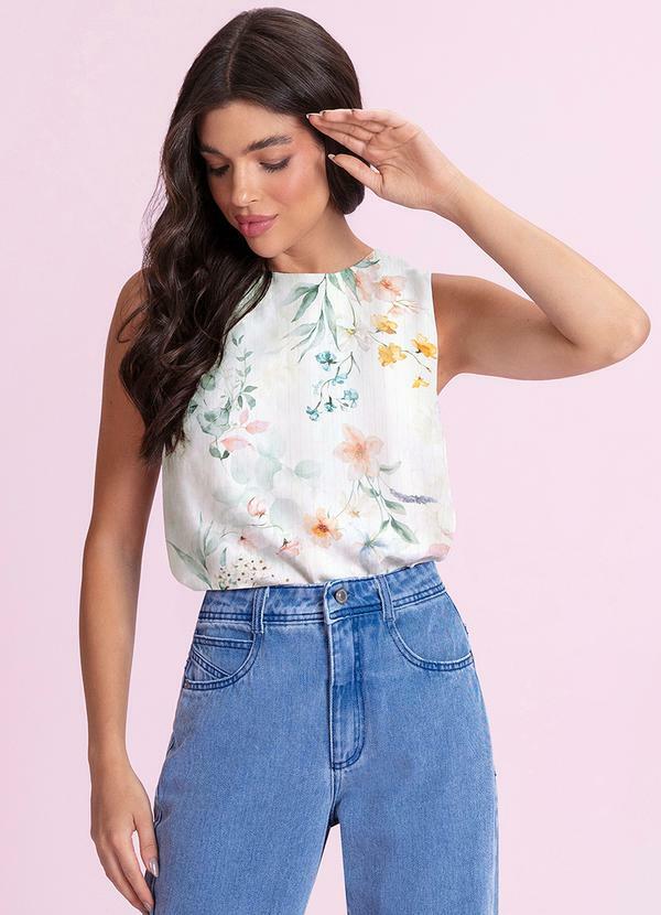 Blusa Regata Estampada Branco