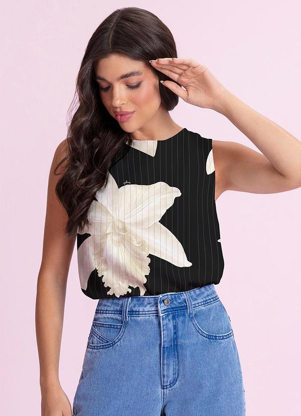 Blusa Regata Estampada Preto