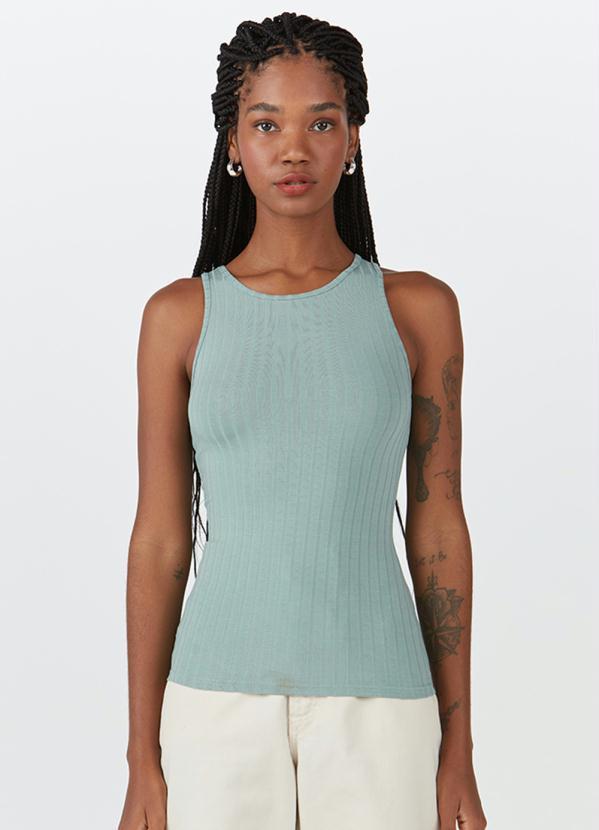 Blusa Regata Malha Canelada de Viscose Verde