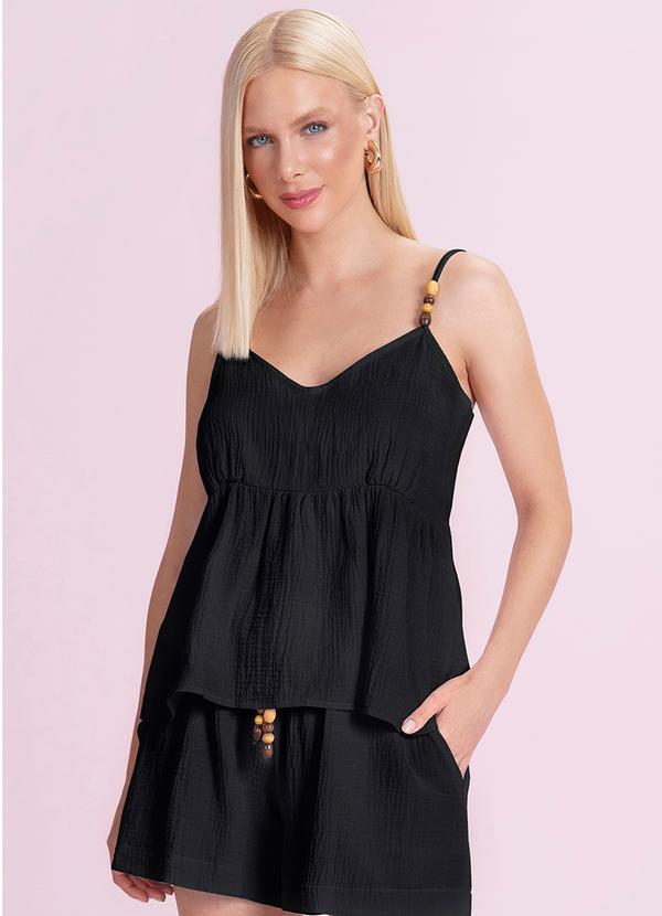 Blusa Regata Malha Gaze Preto