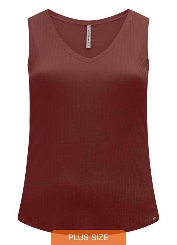 Blusa Regata Plus Size com Decote em V Marrom