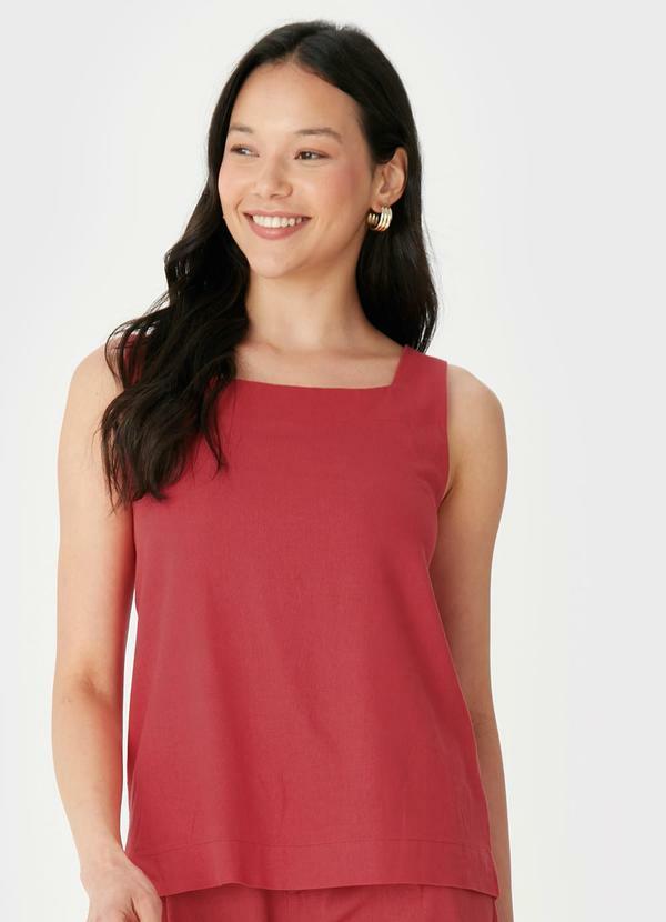 Vista 2 Blusa Reta com Amarração Vermelho Malwee Malwee