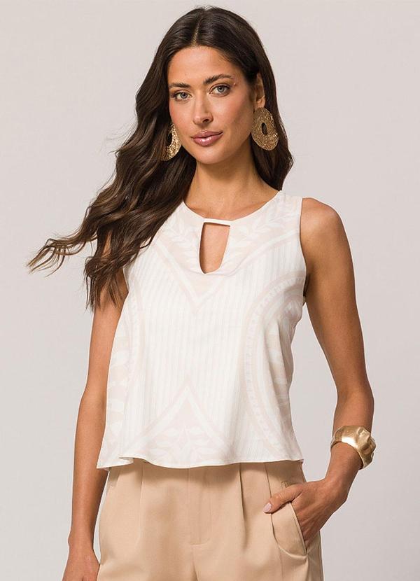 Blusa sem Manga em Sarja e Malha Viscose Branco