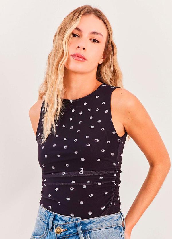 Blusa sem Manga Tule Spring Flow Azul