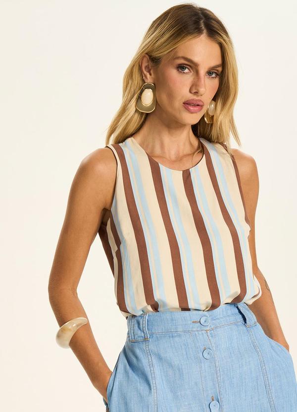 Blusa sem Mangas com Gola Redonda Azul