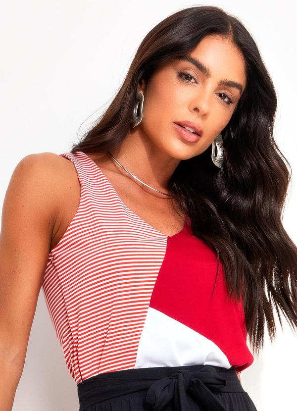 Blusa Vermelho em Meia Malha Listrada