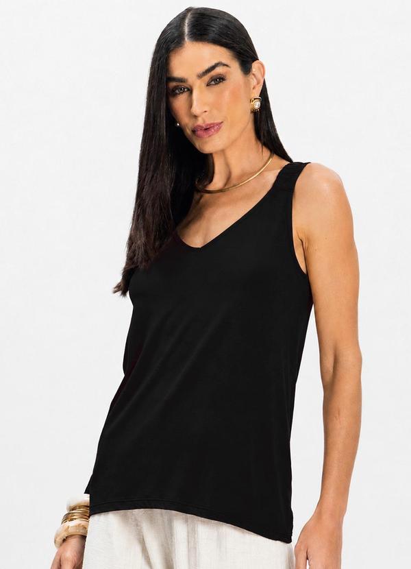 Regata Alça Franzida Feminino Preto