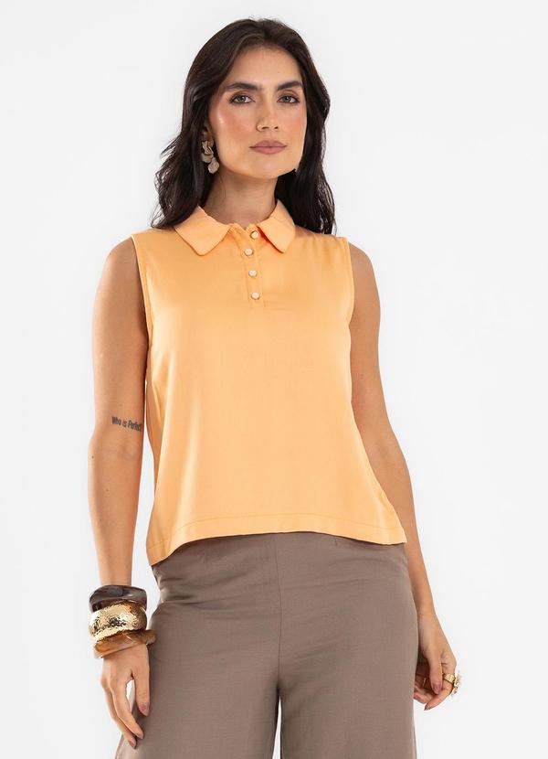Polo Feminina sem Manga com Botões Laranja