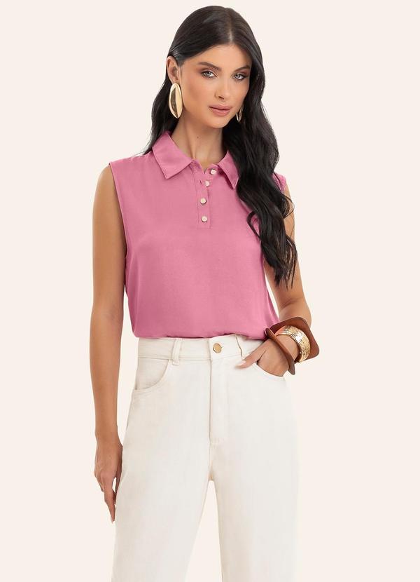 Polo Feminina sem Manga com Botões Rosa