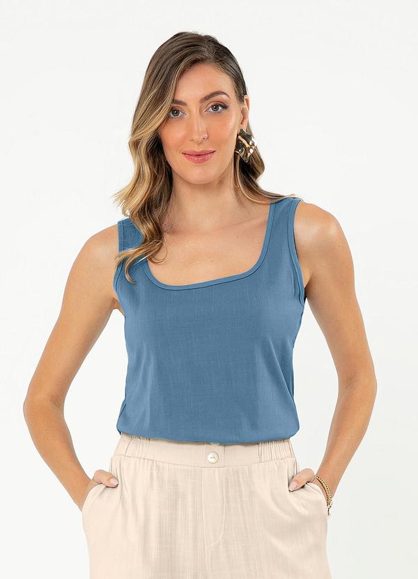 Regata Decote Quadrado em Viscose Azul