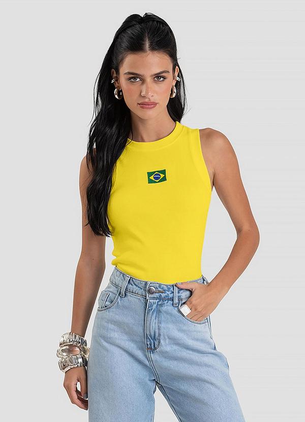 Regata em Ribana Canelada Brasil Amarelo