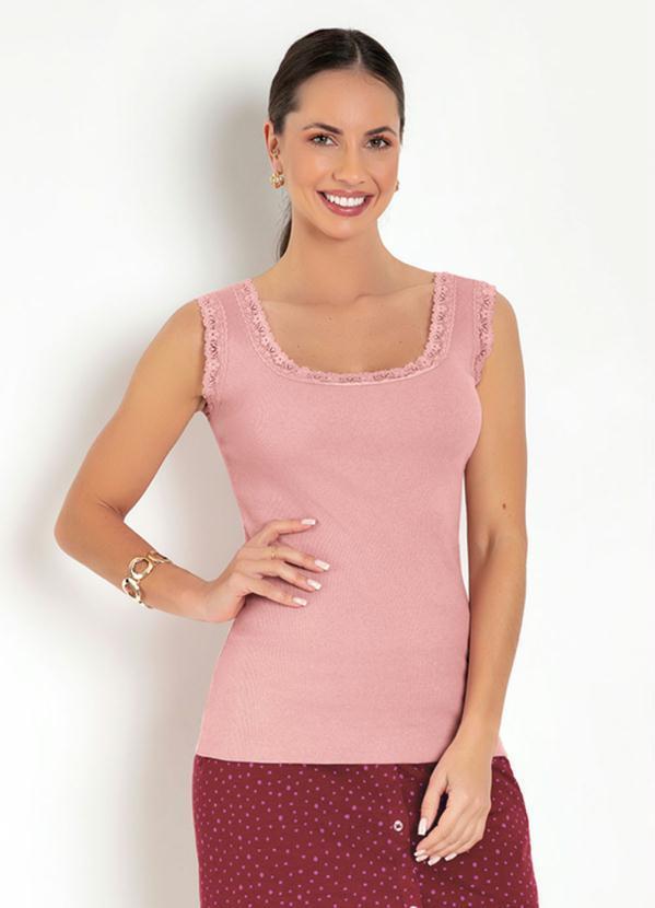 Vista 2 Regata em Ribana Rosa com Renda Moda Pop Moda Pop
