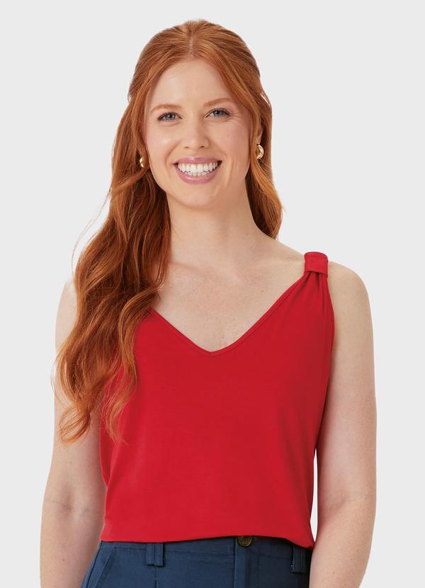 Regata em Viscose com Franzido Vermelho