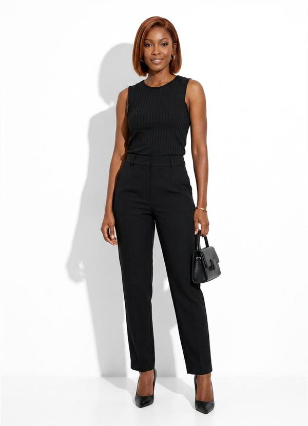 Vista 2 Regata Feminina Canelado de Viscose Preto Marialícia Marialícia