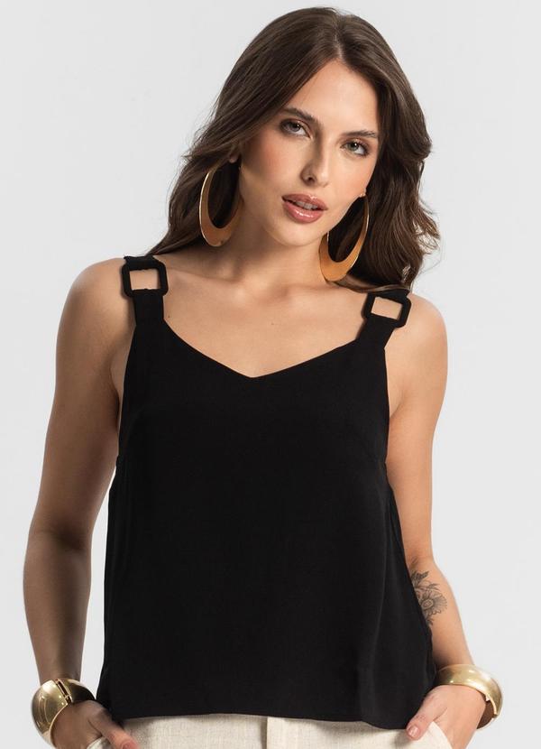 Regata Feminina com Detalhes Preto