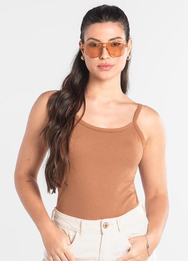 Vista 2 Regata Feminina em Cotton Just Basic Marrom JUST BASIC