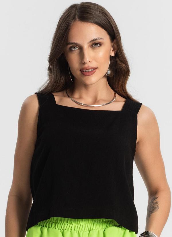 Regata Feminina em Linho Preto