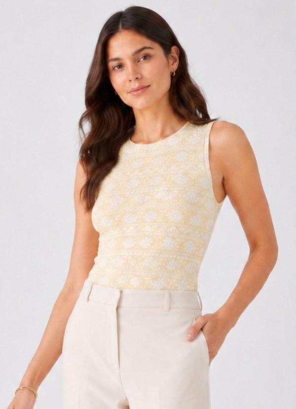 Regata Feminina em Malha Asteca Amarelo