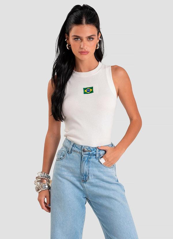 Regata Feminina em Ribana Canelada Brasil Bege