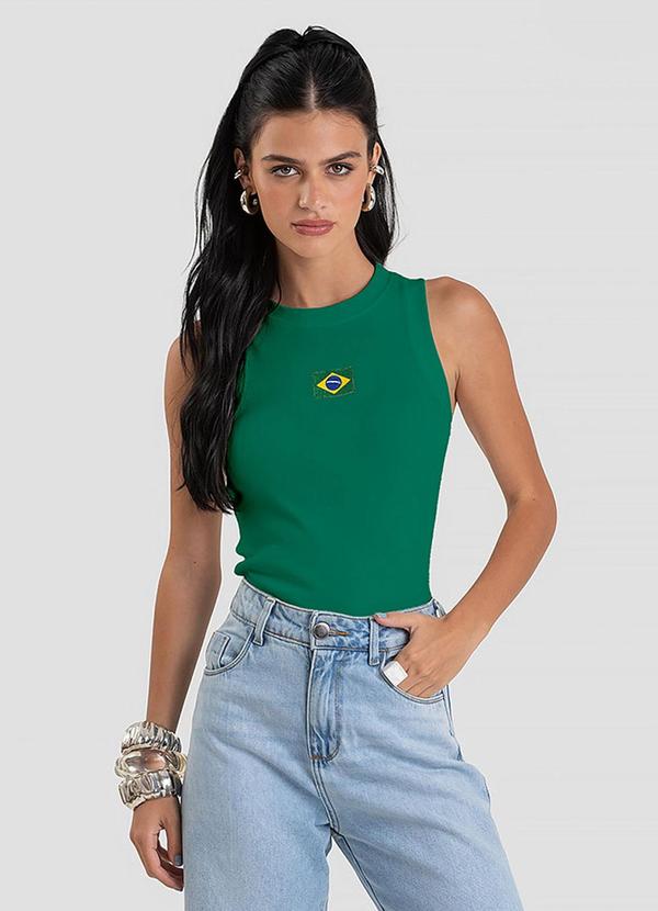 Regata Feminina em Ribana Canelada Brasil Verde