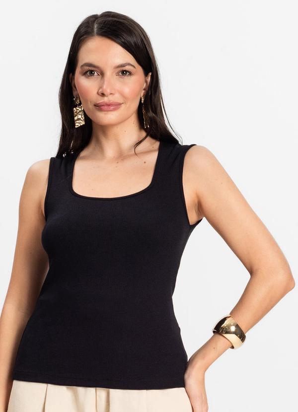 Regata Feminina em Ribana de Viscose Preto