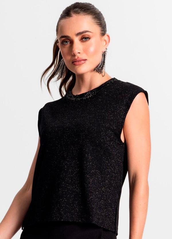 Regata em Molecotton de Viscose Lurex Preto