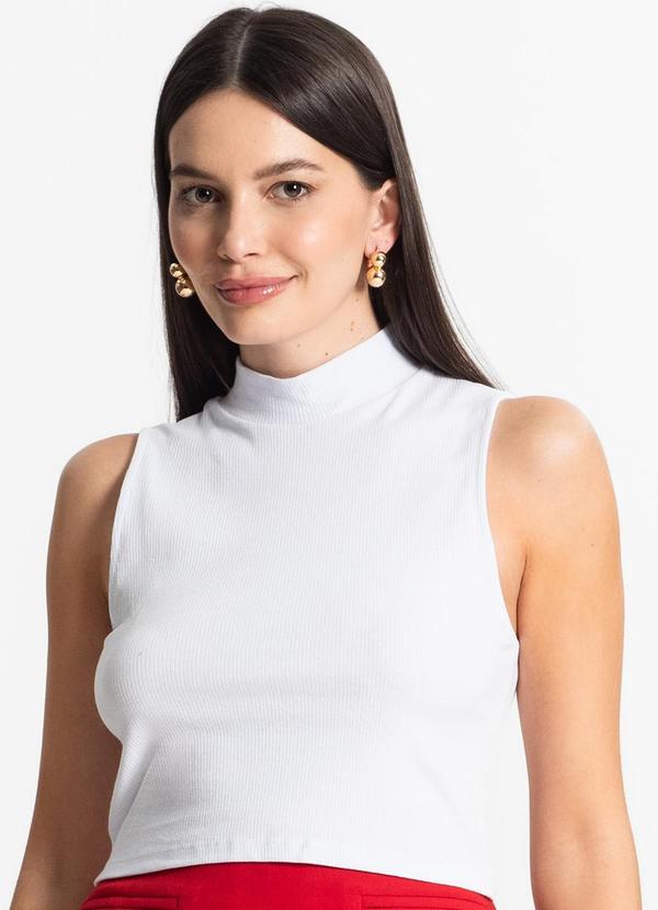 Regata Feminina Gola Alta Canelada Branco