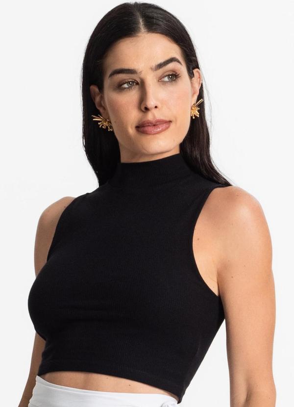 Regata Feminina Gola Alta Canelada Preto