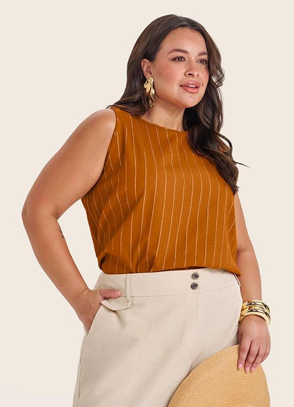 Regata Feminina Plus Size em Visco Listras Marrom