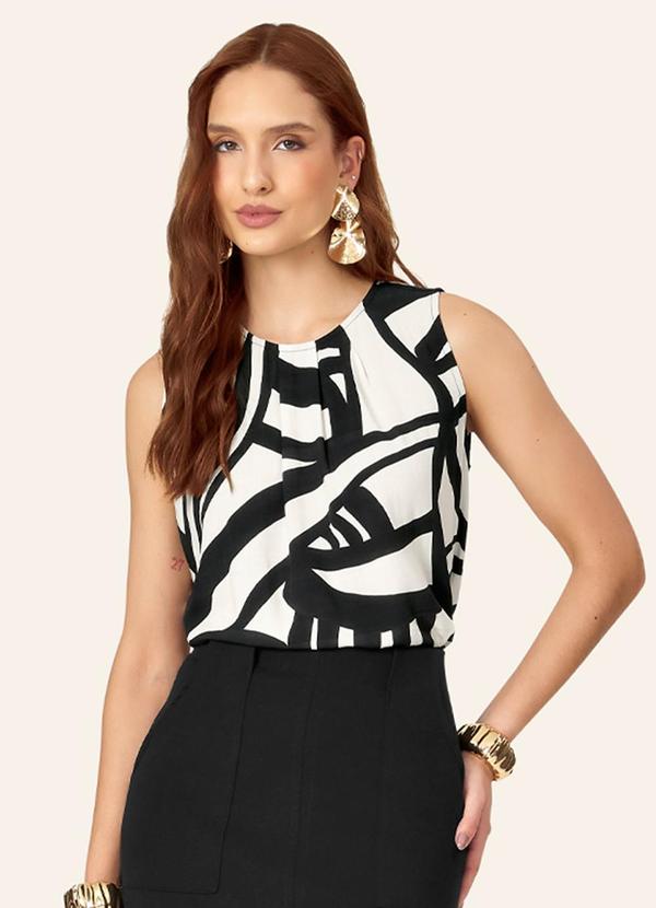Regata Feminina Tecido Viscose Estampada Preto