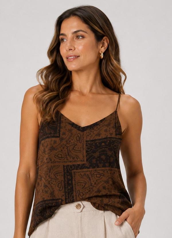 Regata Feminina Tecido Viscose Slub Marrom