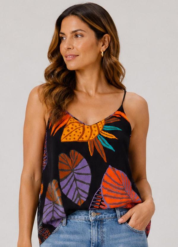 Regata Feminina Tecido Viscose Slub Preto