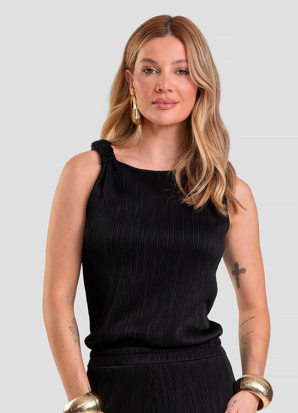 Regata Feminina Texturizada Elegante Preto