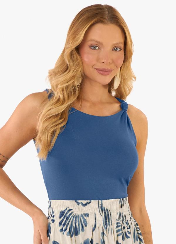 Regata Feminina Visco Tricot Nozinho Azul