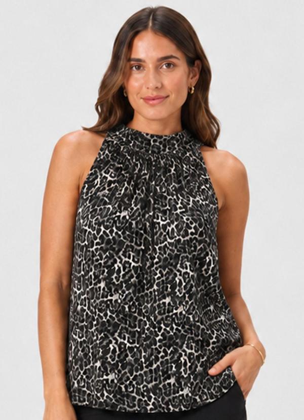 Regata Feminina Viscose Estampada Preto