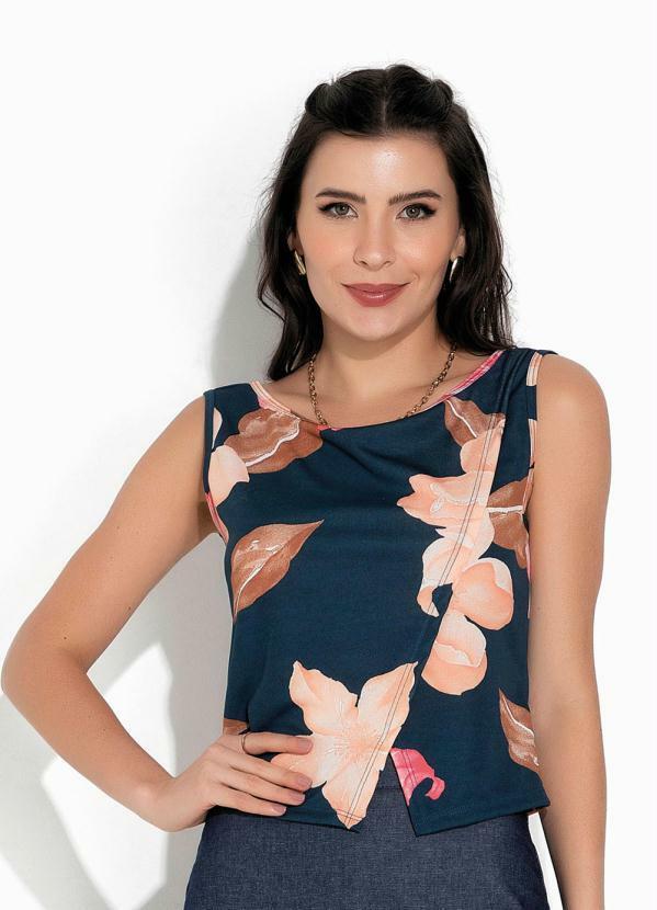 Regata Floral Marinho com Fenda