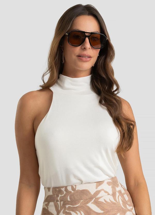 Regata Gola Alta Feminina em Visco Tricot Bege