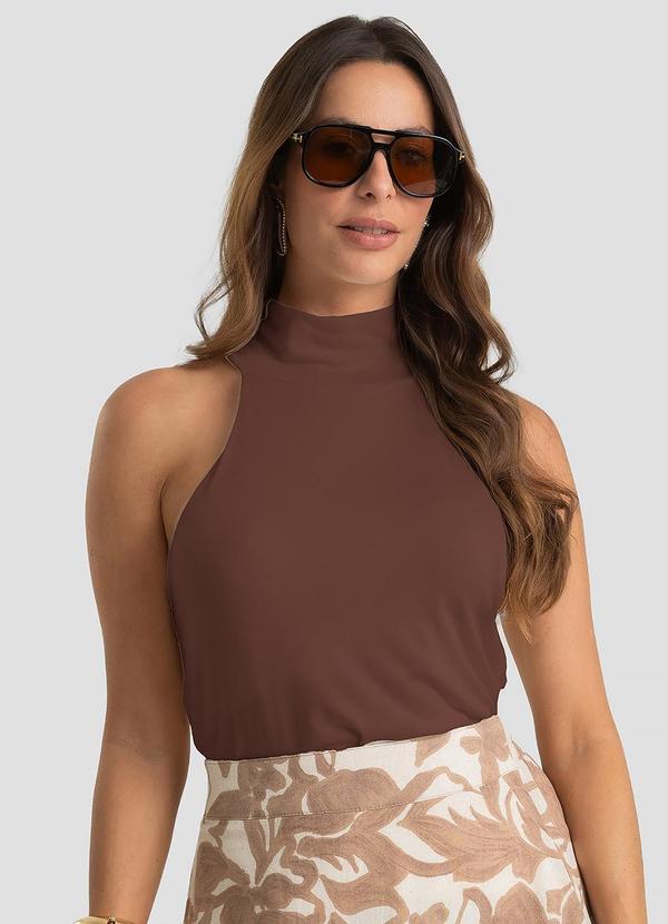 Regata Gola Alta Feminina em Visco Tricot Marrom